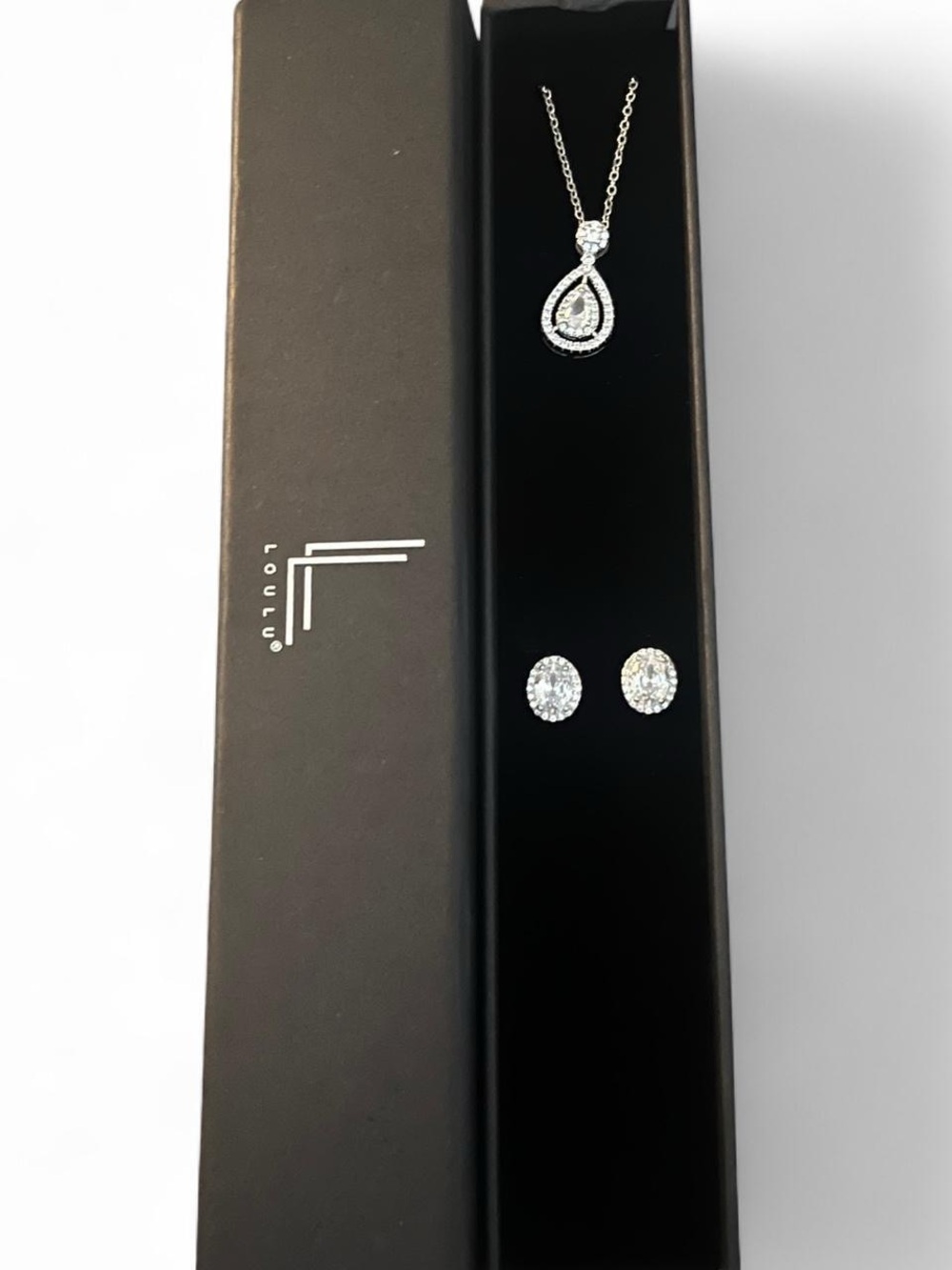 Silver Teardrop Pendant Necklace and Stud Earrings By Loulu London